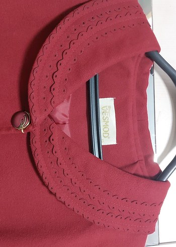 Düğmeli koyu kırmızı Kadın Kaban - Görsel 4