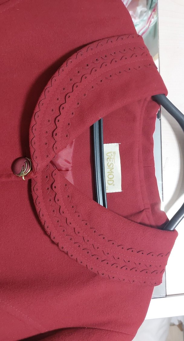 Düğmeli koyu kırmızı Kadın Kaban - Görsel 4