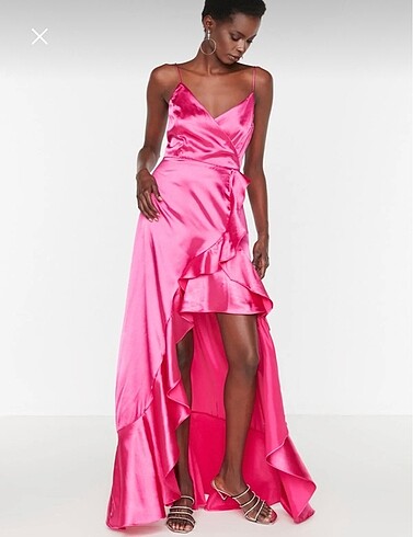 Volanlı Saten Uzun Gece Abiye Elbise - Görsel 9