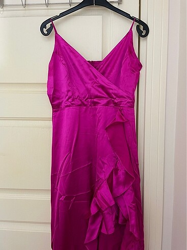 Volanlı Saten Uzun Gece Abiye Elbise - Görsel 3