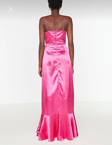 Volanlı Saten Uzun Gece Abiye Elbise - Görsel 10