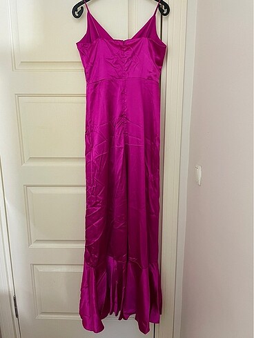 Volanlı Saten Uzun Gece Abiye Elbise - Görsel 6