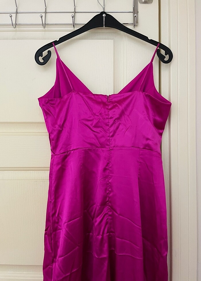 Volanlı Saten Uzun Gece Abiye Elbise - Görsel 5