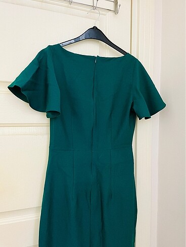 Vücuda Oturan Volanlı Midi Dokuma Elbise - Görsel 7