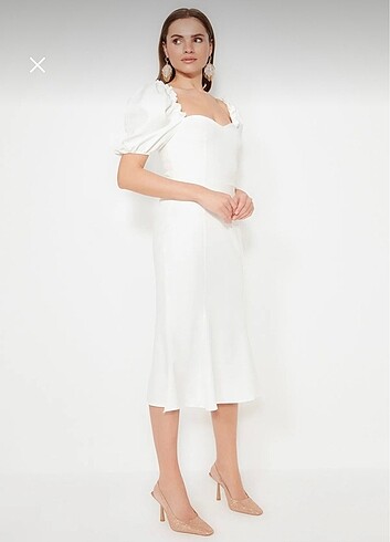 Ekru Yaka Detaylı Elbise - Görsel 7