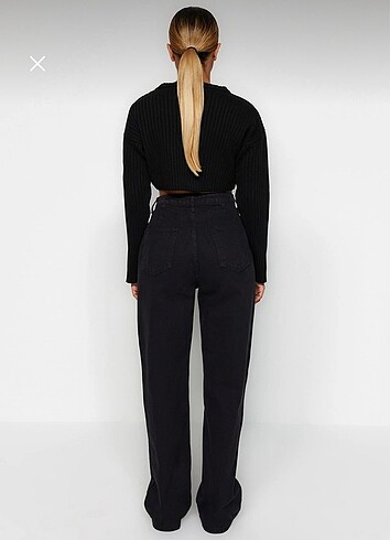 Siyah Cep Detaylı Yüksek Bel Wide Leg Jeans - Görsel 8