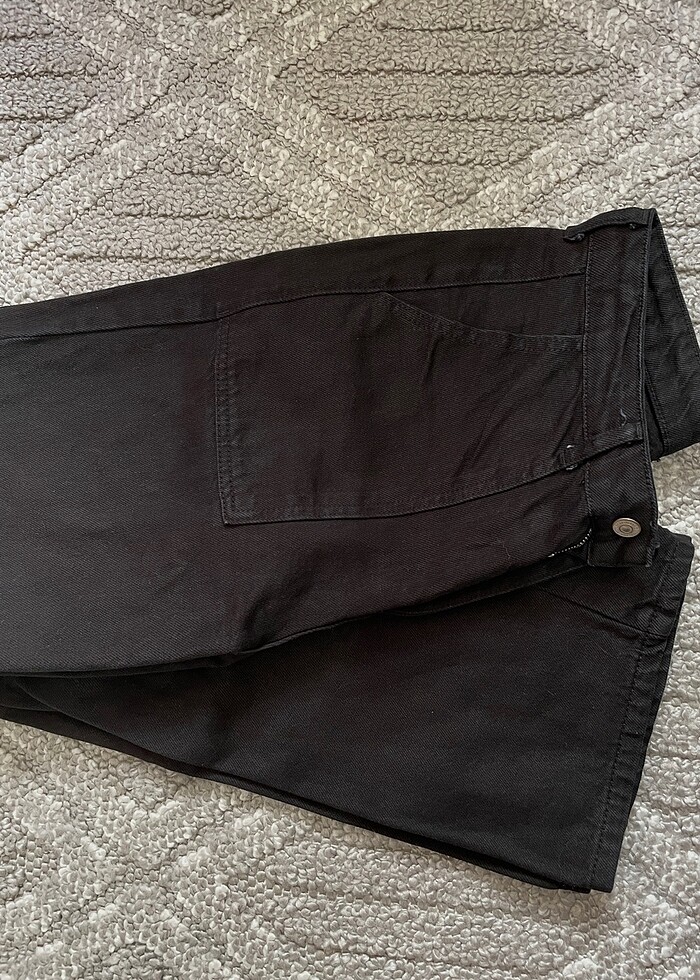 Siyah Cep Detaylı Yüksek Bel Wide Leg Jeans - Görsel 4