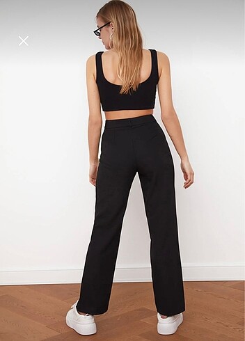 Siyah Straight Nervür Dikişli Dokuma Pantolon - Görsel 6