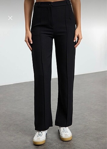 Siyah Straight Nervür Dikişli Dokuma Pantolon - Görsel 8