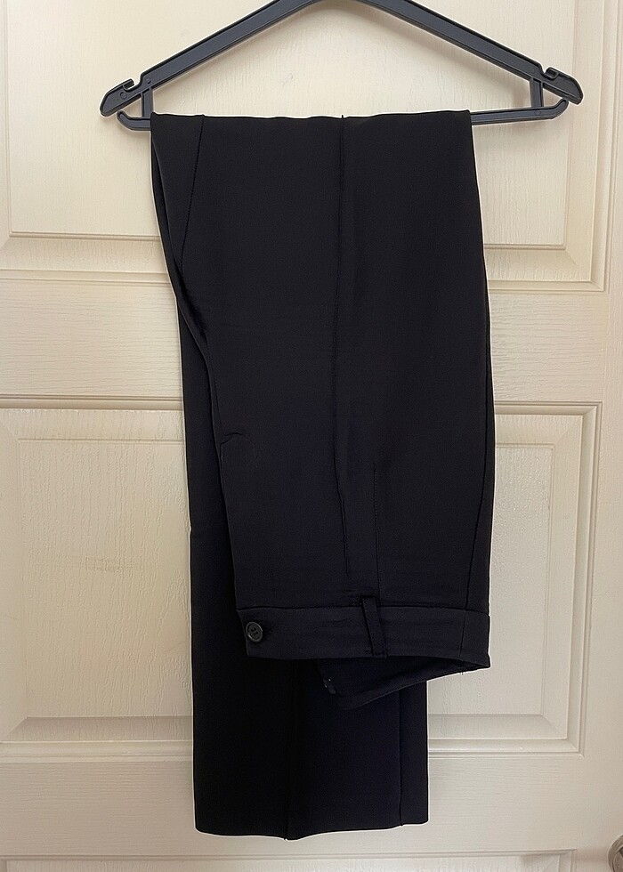 Siyah Straight Nervür Dikişli Dokuma Pantolon - Görsel 3