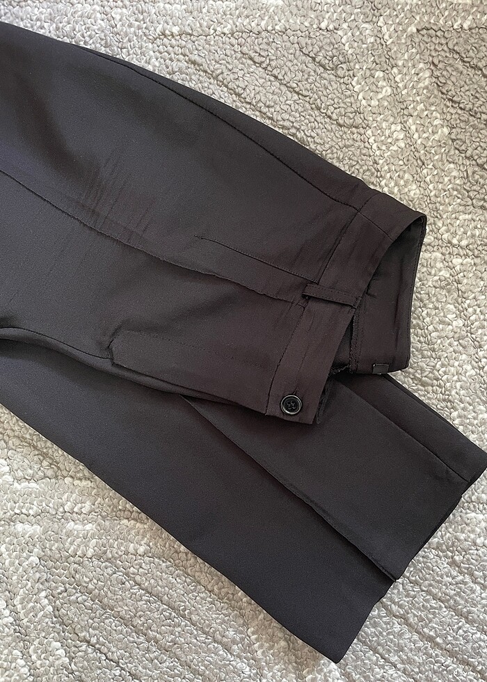 Siyah Straight Nervür Dikişli Dokuma Pantolon - Görsel 5