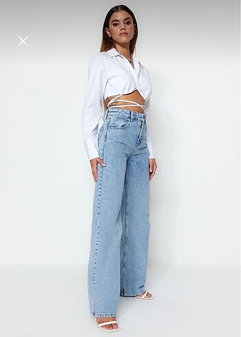Açık Mavi Yüksek Bel Wide Leg Jeans - Görsel 8