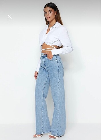 Açık Mavi Yüksek Bel Wide Leg Jeans - Görsel 9