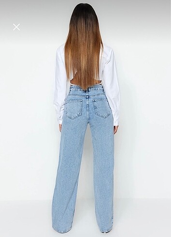 Açık Mavi Yüksek Bel Wide Leg Jeans - Görsel 10