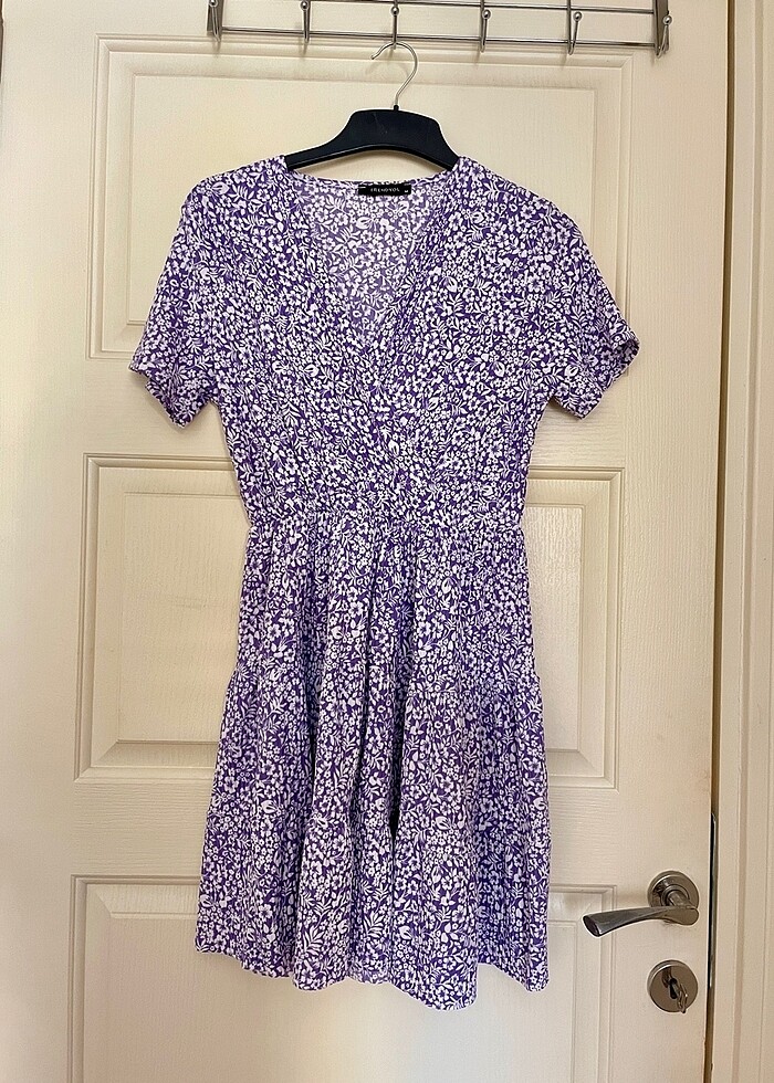 Lila Çiçek Desenli Örme Elbise - Görsel 2