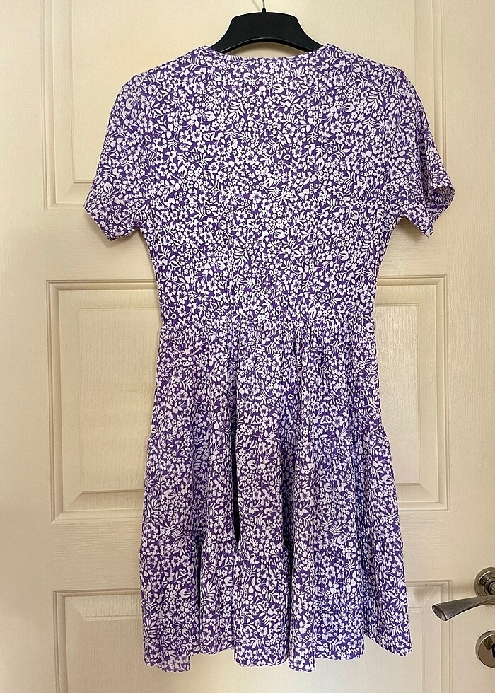 Lila Çiçek Desenli Örme Elbise - Görsel 5