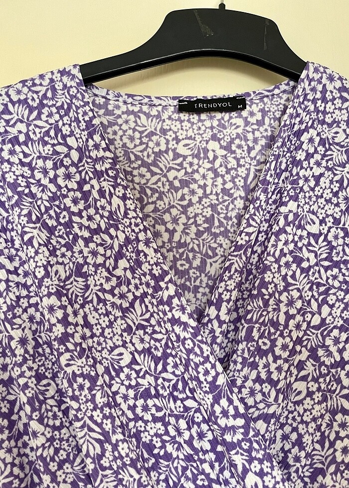 Lila Çiçek Desenli Örme Elbise - Görsel 4