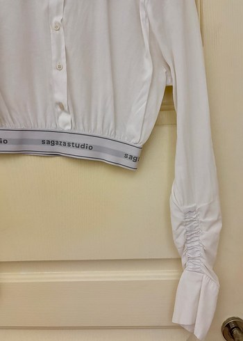 Beyaz Crop Dokuma Poplin Gömlek - Görsel 5