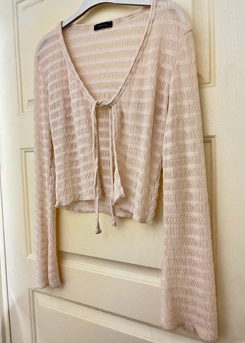 V Yaka Esnek Örme Bluz - Görsel 3