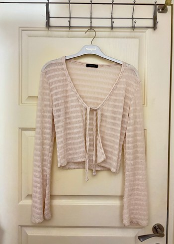 V Yaka Esnek Örme Bluz - Görsel 5