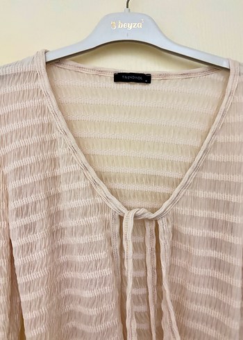 V Yaka Esnek Örme Bluz - Görsel 2