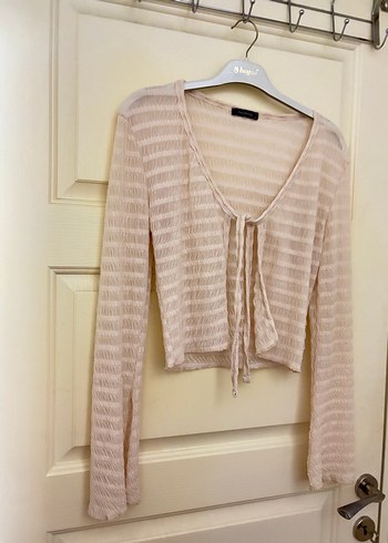 V Yaka Esnek Örme Bluz - Görsel 4