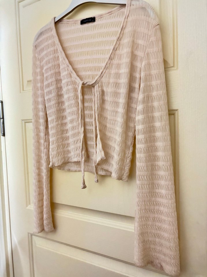 V Yaka Esnek Örme Bluz - Görsel 3