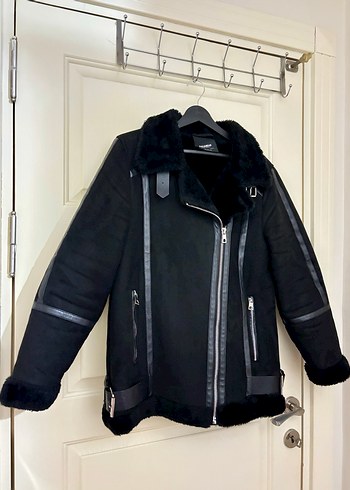 Siyah Kadın Süet Biker Ceket - Görsel 3