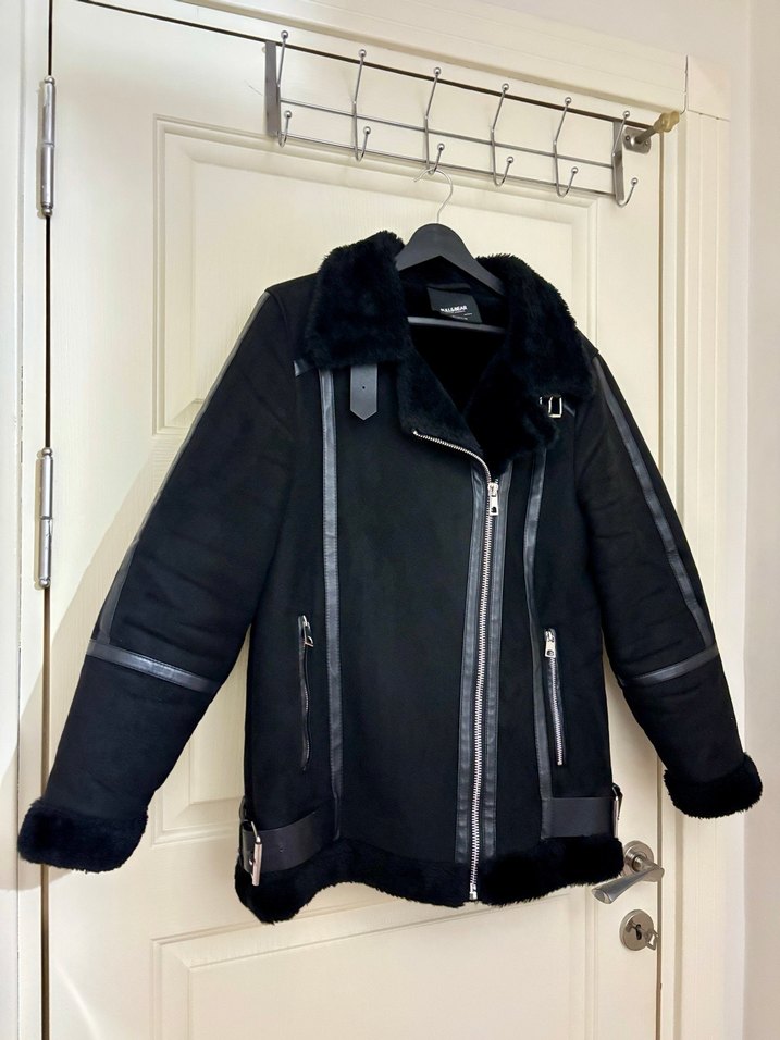 Siyah Kadın Süet Biker Ceket - Görsel 3