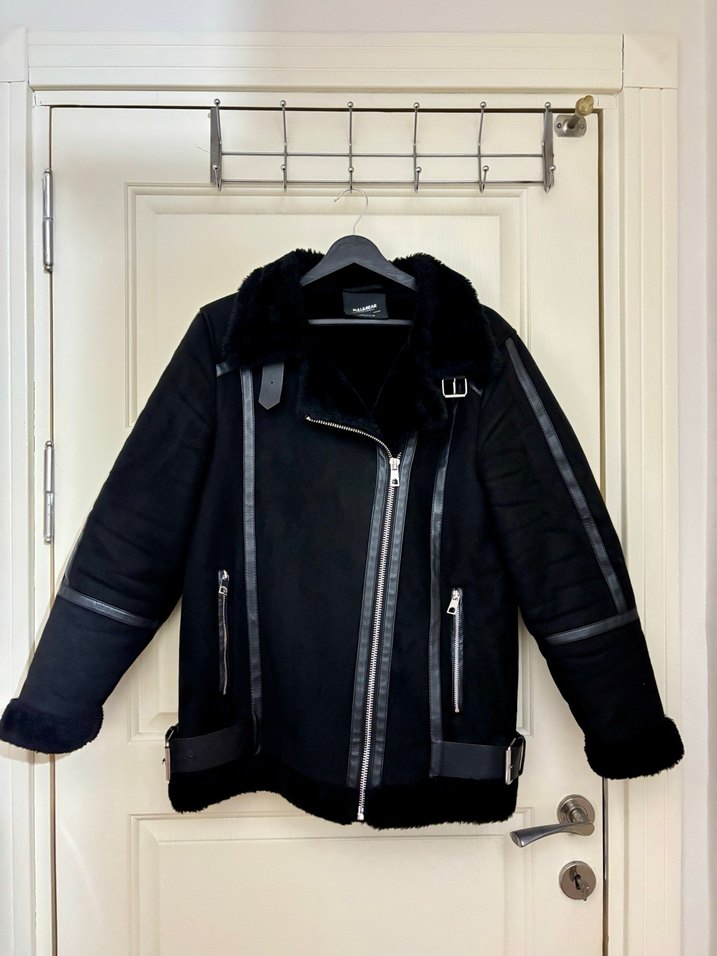 Siyah Kadın Süet Biker Ceket - Görsel 2