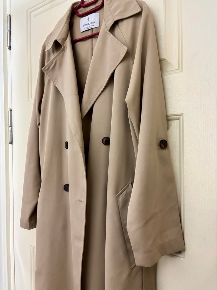 Dökümlü Uzun Trençkot - Görsel 3