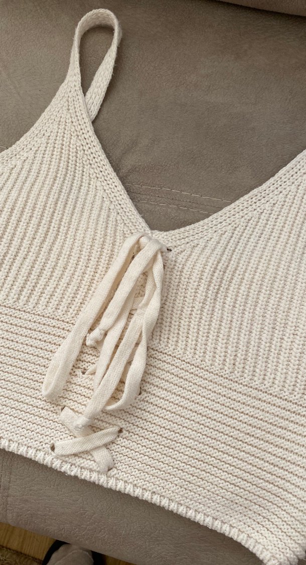 Krem Beyaz Bohem Örgü Üst - Görsel 2