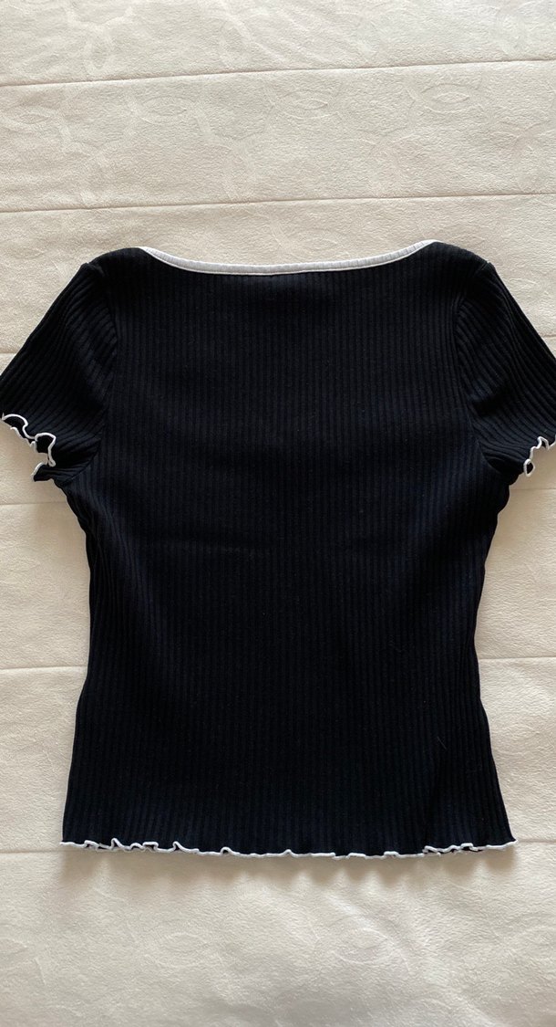 H&M Kısa Kollu Siyah Triko Kadın Bluz - Görsel 4