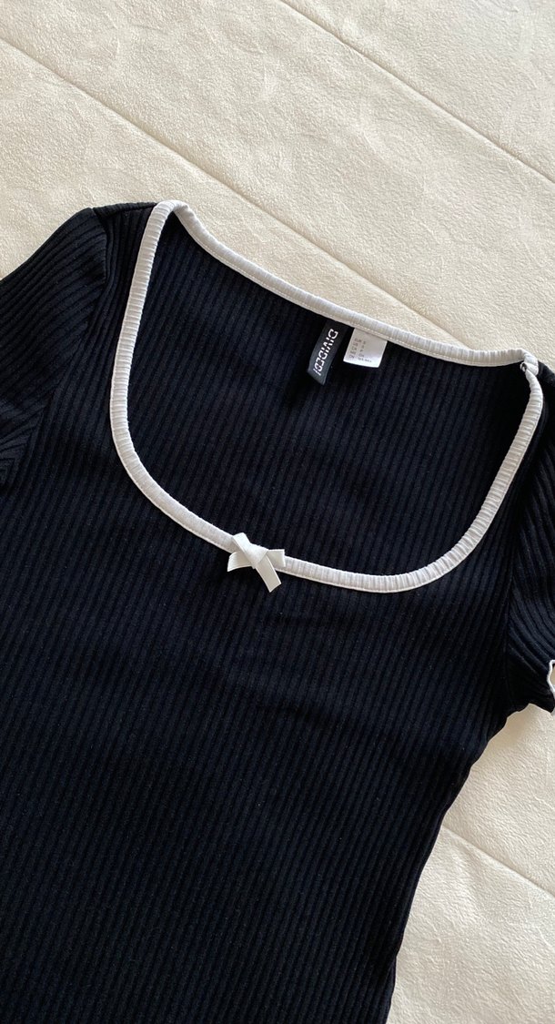 H&M Kısa Kollu Siyah Triko Kadın Bluz - Görsel 2