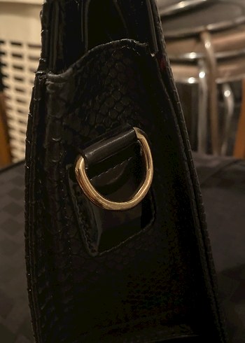 Klasik Siyah Yılan Derisi Desenli Deri Çanta - Görsel 6