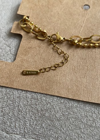 Gold Çelik Zincir Detaylı Kalp Bileklik - Görsel 4