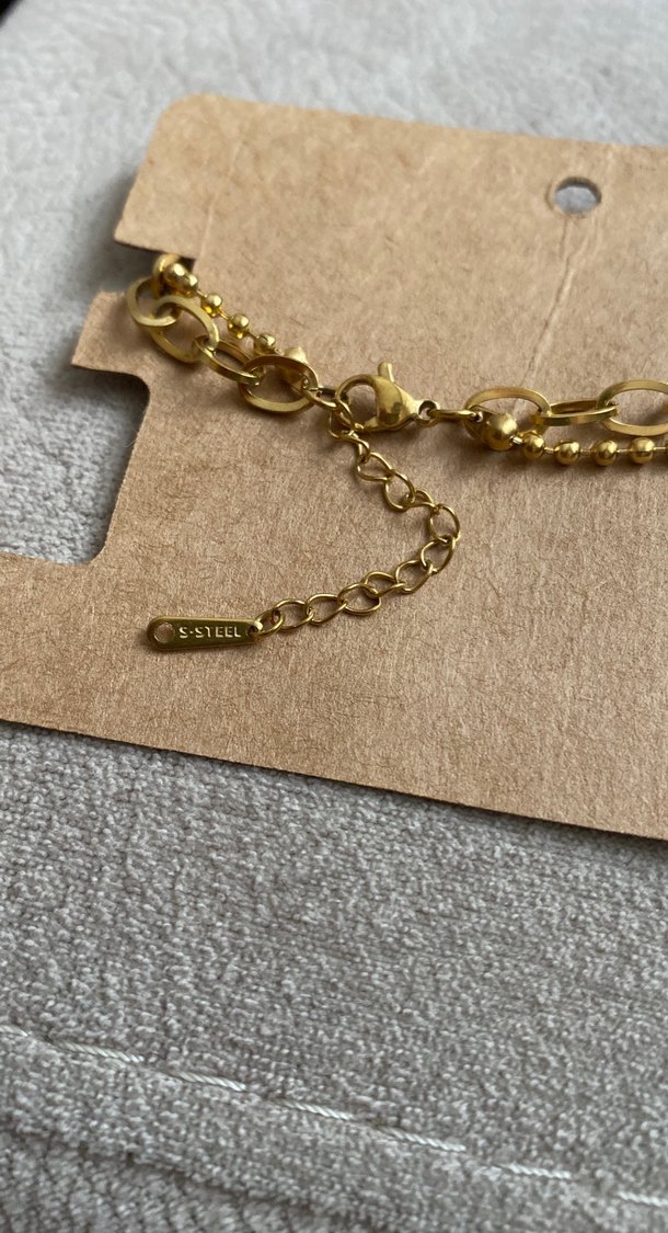 Gold Çelik Zincir Detaylı Kalp Bileklik - Görsel 4