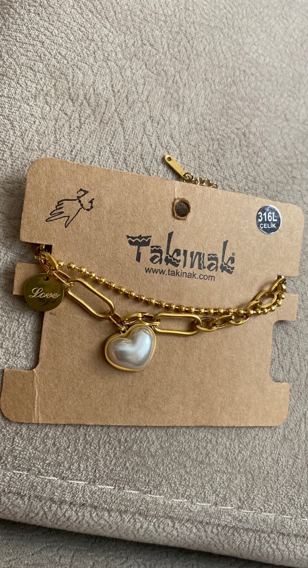 Gold Çelik Zincir Detaylı Kalp Bileklik - Görsel 2