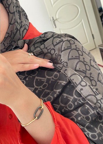 Dior Gri Desenli Dökümlü çift taraflı Kadın Şal