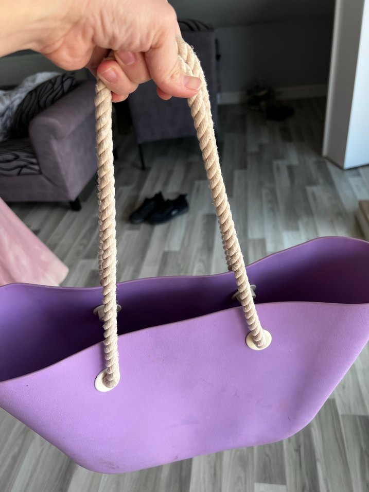 Mor Kadın Plaj Çantası İpli Saplı - Görsel 2