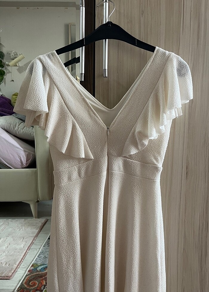 Beyaz simli elbise - Görsel 3