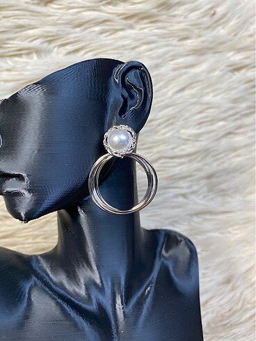 Diğer Pirinç İnci Detaylı Silver Küpe