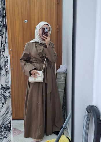 36 Beden Bej Kemerli Uzun Kadın Elbise