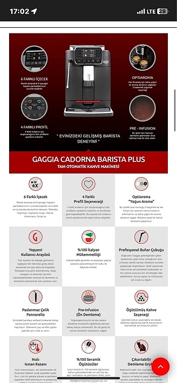  Beden Renk gaggia Cadorna Plus Barista Kahve Makinesi