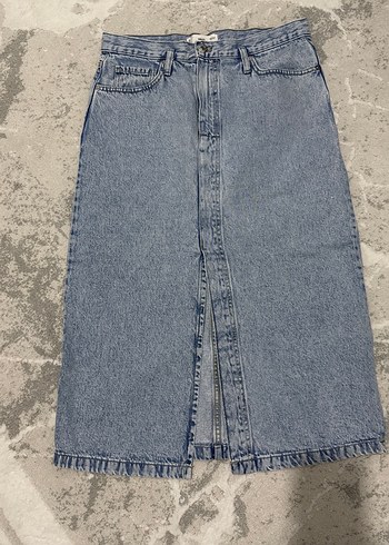 Mavi Midi Denim Kadın Etek