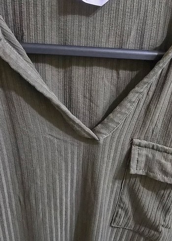 Penti Marka Haki Yeşil Ribana Dokulu V Yaka Crop Bluz - Görsel 3