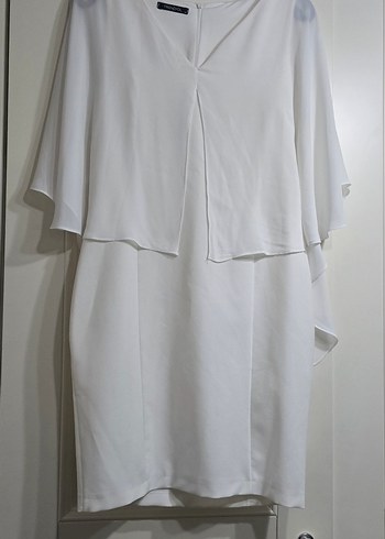 Beyaz Drapeli Şifon Üst Bluz Pelerinli 40 Beden - Görsel 3