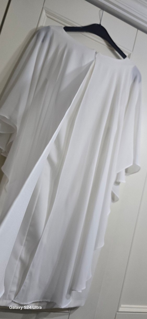 Beyaz Drapeli Şifon Üst Bluz Pelerinli 40 Beden - Görsel 4