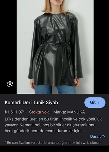 Kemerli Siyah Deri Tunik