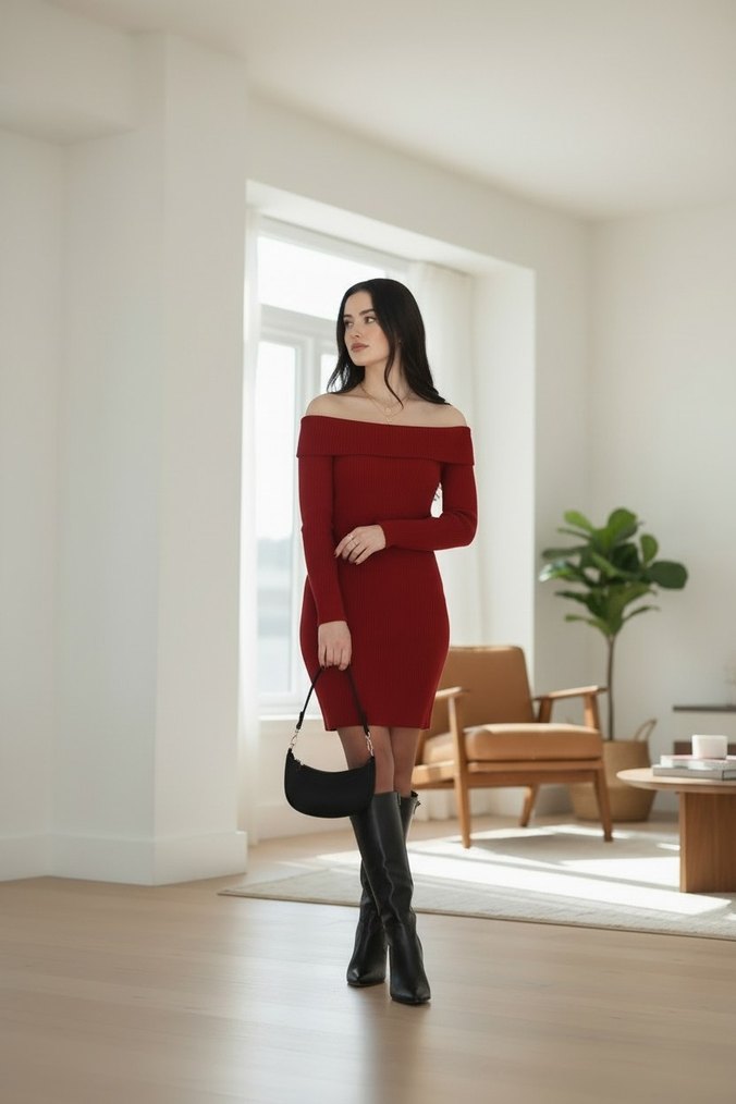 Bordo  Straplez Mini Elbise - Görsel 3